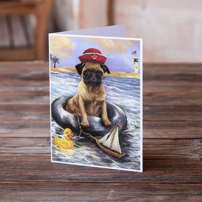 Caroline's Treasures Pug Ahoy Sailor Greeting Cards and Envelopes Pack of 8, 7 x 5, Dogs Image 1