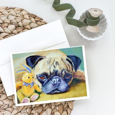 Caroline's Treasures Pug Bunny Rabbit Greeting Cards and Envelopes Pack of 8, 7 x 5, Dogs Image 1
