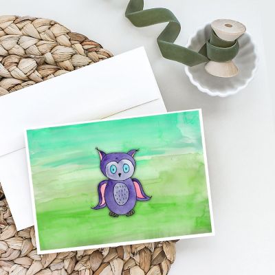Caroline's Treasures Purple Owl Watercolor Greeting Cards and Envelopes Pack of 8, 7 x 5, Birds Image 1