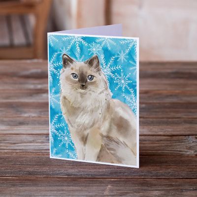 Caroline's Treasures Ragdoll Winter Snowflakes Greeting Cards and Envelopes Pack of 8, 7 x 5, Cats Image 1
