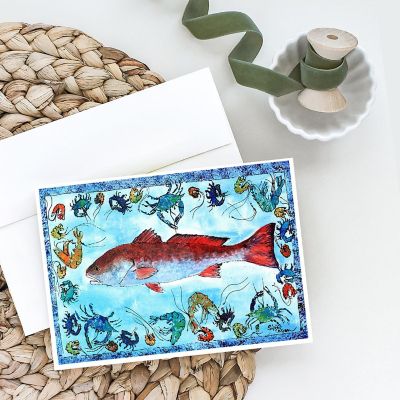 Caroline's Treasures Red Fish Greeting Cards and Envelopes Pack of 8, 7 x 5, Fish Image 1