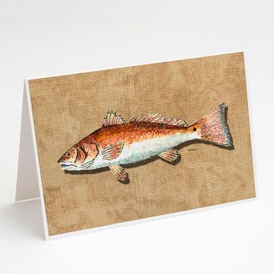 Caroline's Treasures Red Fish Greeting Cards and Envelopes Pack of 8, 7 x 5, Fish Image 1