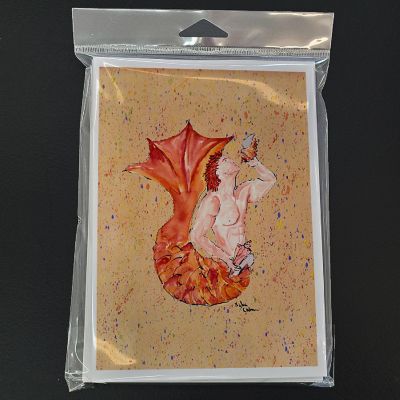 Caroline's Treasures Red Headed Ginger Merman Greeting Cards and Envelopes Pack of 8, 7 x 5, Fantasy Image 2