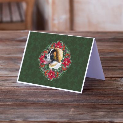 Caroline's Treasures Saint Bernard Poinsetta Wreath Greeting Cards and Envelopes Pack of 8, 7 x 5, Dogs Image 1