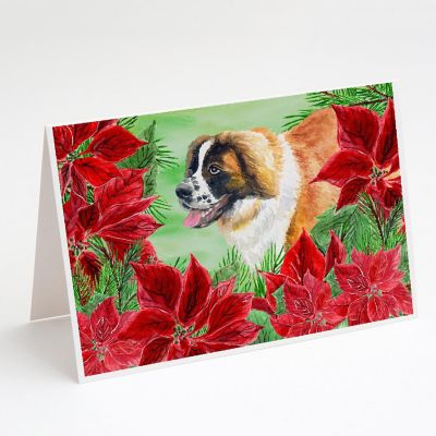 Caroline's Treasures Saint Bernard Poinsettas Greeting Cards and Envelopes Pack of 8, 7 x 5, Dogs Image 1