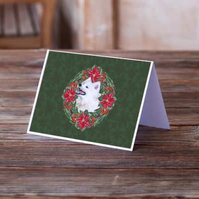 Caroline's Treasures Samoyed Poinsetta Wreath Greeting Cards and Envelopes Pack of 8, 7 x 5, Dogs Image 1