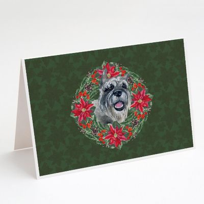 Caroline's Treasures Schnauzer Poinsetta Wreath Greeting Cards and Envelopes Pack of 8, 7 x 5, Dogs Image 1