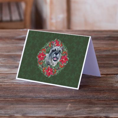 Caroline's Treasures Schnauzer Poinsetta Wreath Greeting Cards and Envelopes Pack of 8, 7 x 5, Dogs Image 1