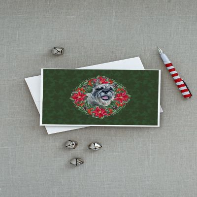 Caroline's Treasures Schnauzer Poinsetta Wreath Greeting Cards and Envelopes Pack of 8, 7 x 5, Dogs Image 2