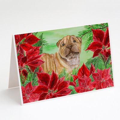 Caroline's Treasures Shar Pei Puppy Poinsettas Greeting Cards and Envelopes Pack of 8, 7 x 5, Dogs Image 1
