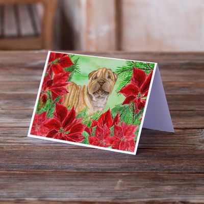Caroline's Treasures Shar Pei Puppy Poinsettas Greeting Cards and Envelopes Pack of 8, 7 x 5, Dogs Image 1