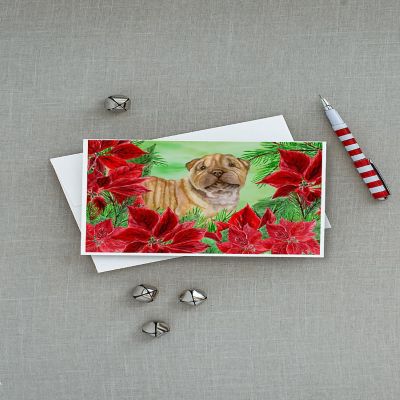 Caroline's Treasures Shar Pei Puppy Poinsettas Greeting Cards and Envelopes Pack of 8, 7 x 5, Dogs Image 2