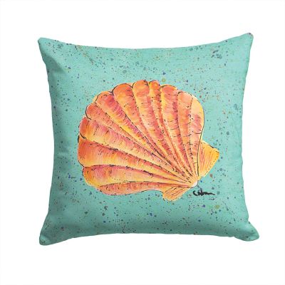 Caroline's Treasures Shell on Teal Fabric Decorative Pillow, 14 x 14, Nautical Image 1