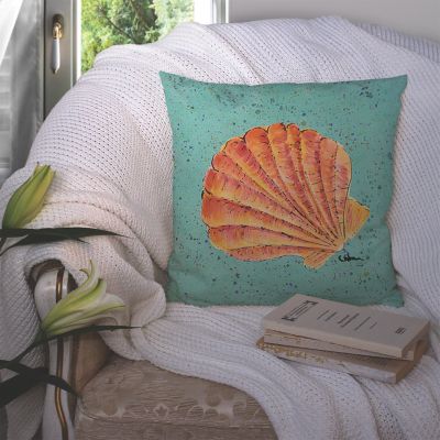 Caroline's Treasures Shell on Teal Fabric Decorative Pillow, 14 x 14, Nautical Image 2