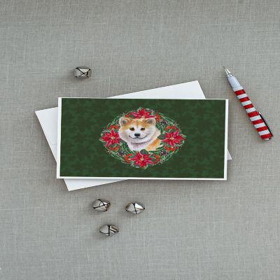 Caroline's Treasures Shiba Inu Poinsetta Wreath Greeting Cards and Envelopes Pack of 8, 7 x 5, Dogs Image 2