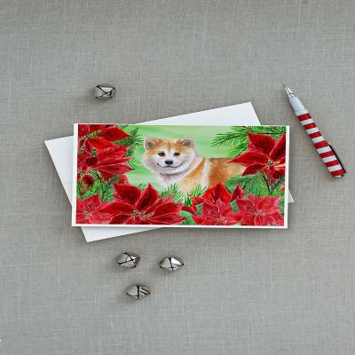 Caroline's Treasures Shiba Inu Poinsettas Greeting Cards and Envelopes Pack of 8, 7 x 5, Dogs Image 2
