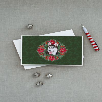 Caroline's Treasures Siberian Husky #2 Poinsetta Wreath Greeting Cards and Envelopes Pack of 8, 7 x 5, Dogs Image 2