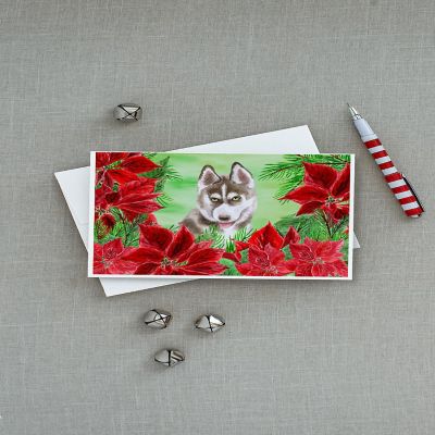 Caroline's Treasures Siberian Husky Grey Poinsettas Greeting Cards and Envelopes Pack of 8, 7 x 5, Dogs Image 2