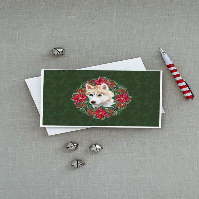 Caroline's Treasures Siberian Husky Poinsetta Wreath Greeting Cards and Envelopes Pack of 8, 7 x 5, Dogs Image 2