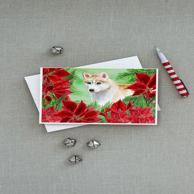 Caroline's Treasures Siberian Husky Poinsettas Greeting Cards and Envelopes Pack of 8, 7 x 5, Dogs Image 2