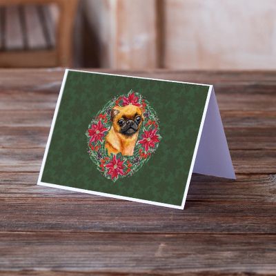 Caroline's Treasures Small Brabant Griffon Poinsetta Wreath Greeting Cards and Envelopes Pack of 8, 7 x 5, Dogs Image 1
