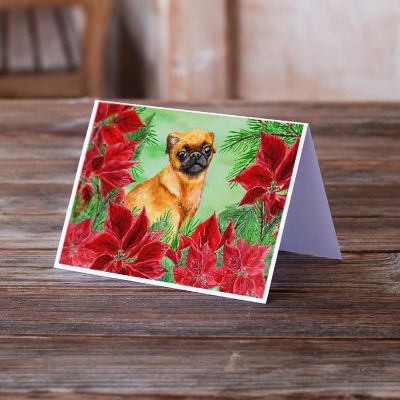 Caroline's Treasures Small Brabant Griffon Poinsettas Greeting Cards and Envelopes Pack of 8, 7 x 5, Dogs Image 1