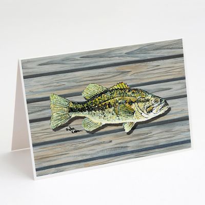 Caroline's Treasures Small mouth Bass Fish on Pier Greeting Cards and Envelopes Pack of 8, 7 x 5, Fish Image 1