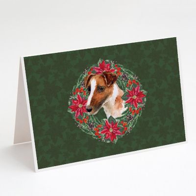 Caroline's Treasures Smooth Fox Terrier Poinsetta Wreath Greeting Cards and Envelopes Pack of 8, 7 x 5, Dogs Image 1