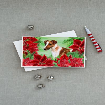 Caroline's Treasures Smooth Fox Terrier Poinsettas Greeting Cards and Envelopes Pack of 8, 7 x 5, Dogs Image 2