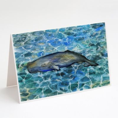 Caroline's Treasures Sperm Whale Cachalot Greeting Cards and Envelopes Pack of 8, 7 x 5, Fish Image 1