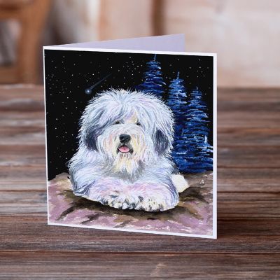 Caroline's Treasures Starry Night Old English Sheepdog Greeting Cards and Envelopes Pack of 8, 7 x 5, Dogs Image 1