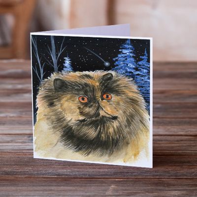 Caroline's Treasures Starry Night Persian Cat Brown Greeting Cards and Envelopes Pack of 8, 7 x 5, Cats Image 1
