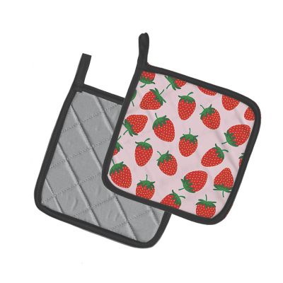 Caroline's Treasures Strawberries on Pink Pair of Pot Holders, 7.5 x 7.5, Image 1