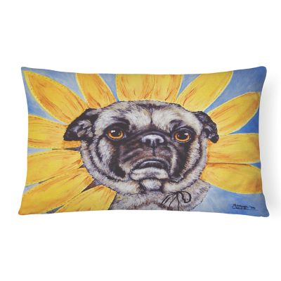 Caroline's Treasures Sunflower Pug Canvas Fabric Decorative Pillow, 12 x 16, Dogs Image 1