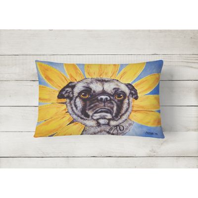 Caroline's Treasures Sunflower Pug Canvas Fabric Decorative Pillow, 12 x 16, Dogs Image 1