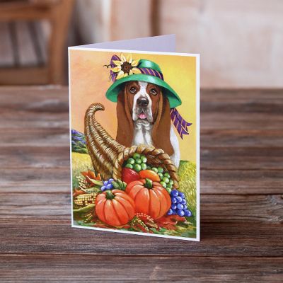 Caroline's Treasures Thanksgiving, Basset Hound Autumn Greeting Cards and Envelopes Pack of 8, 7 x 5, Dogs Image 1
