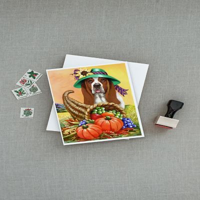 Caroline's Treasures Thanksgiving, Basset Hound Autumn Greeting Cards and Envelopes Pack of 8, 7 x 5, Dogs Image 2