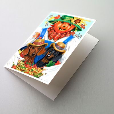Caroline's Treasures Thanksgiving, Dachshund Fall Scarecrow Greeting Cards and Envelopes Pack of 8, 7 x 5, Dogs Image 1