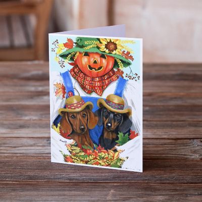 Caroline's Treasures Thanksgiving, Dachshund Fall Scarecrow Greeting Cards and Envelopes Pack of 8, 7 x 5, Dogs Image 1