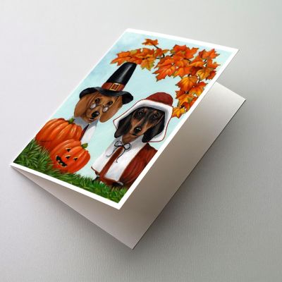Caroline's Treasures Thanksgiving, Dachshund Thanksgiving Pilgrims Greeting Cards and Envelopes Pack of 8, 7 x 5, Dogs Image 1