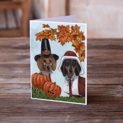 Caroline's Treasures Thanksgiving, Dachshund Thanksgiving Pilgrims Greeting Cards and Envelopes Pack of 8, 7 x 5, Dogs Image 1