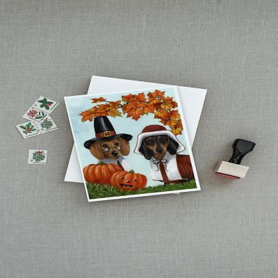 Caroline's Treasures Thanksgiving, Dachshund Thanksgiving Pilgrims Greeting Cards and Envelopes Pack of 8, 7 x 5, Dogs Image 2