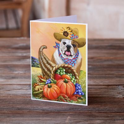 Caroline's Treasures Thanksgiving, English Bulldog Autumn Greeting Cards and Envelopes Pack of 8, 7 x 5, Dogs Image 1