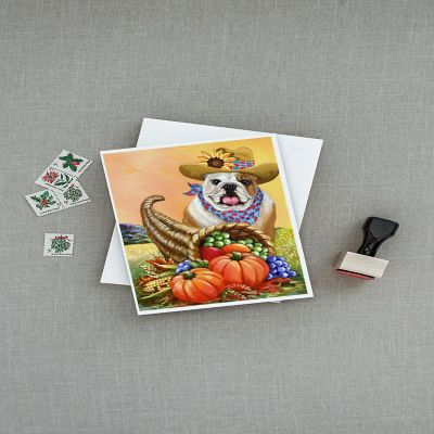 Caroline's Treasures Thanksgiving, English Bulldog Autumn Greeting Cards and Envelopes Pack of 8, 7 x 5, Dogs Image 2