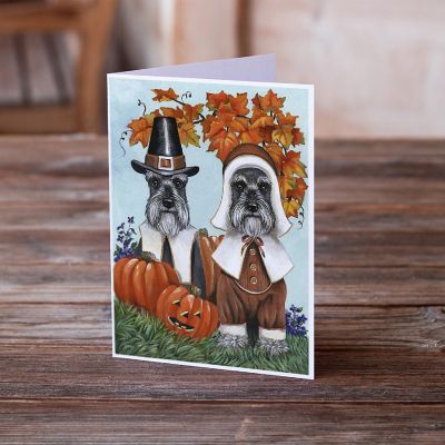 Caroline's Treasures Thanksgiving, Schnauzer Thanksgiving Pilgrims Greeting Cards and Envelopes Pack of 8, 7 x 5, Dogs Image 1