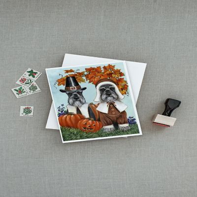 Caroline's Treasures Thanksgiving, Schnauzer Thanksgiving Pilgrims Greeting Cards and Envelopes Pack of 8, 7 x 5, Dogs Image 2