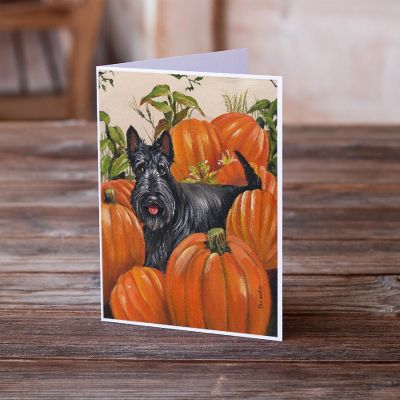 Caroline's Treasures Thanksgiving, Scottish Terrier Scottie Pumpkins Greeting Cards and Envelopes Pack of 8, 7 x 5, Dogs Image 1