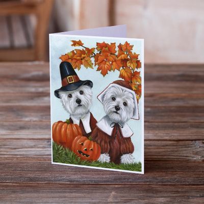 Caroline's Treasures Thanksgiving, Westie Thanksgiving Pilgrims Greeting Cards and Envelopes Pack of 8, 7 x 5, Dogs Image 1