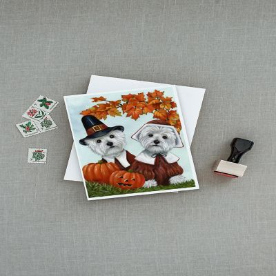 Caroline's Treasures Thanksgiving, Westie Thanksgiving Pilgrims Greeting Cards and Envelopes Pack of 8, 7 x 5, Dogs Image 2