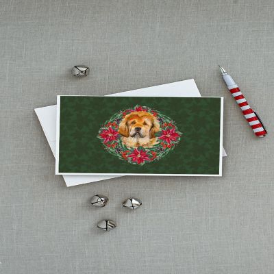 Caroline's Treasures Tibetan Mastiff Poinsetta Wreath Greeting Cards and Envelopes Pack of 8, 7 x 5, Dogs Image 2